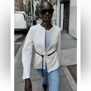 Zara Cream Collarless Blazer Jacket